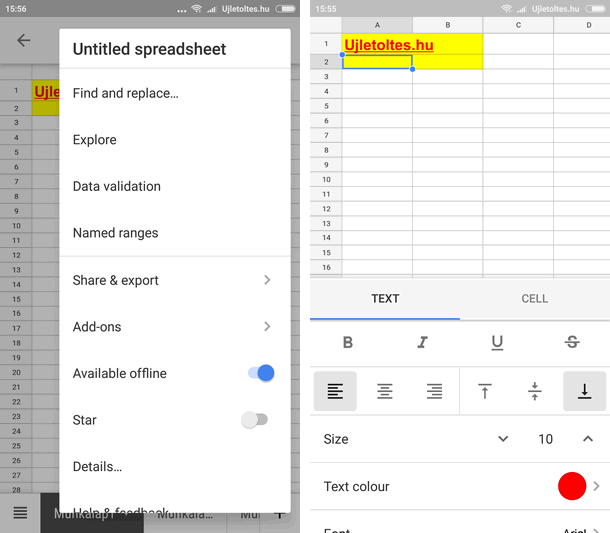 Google Sheets letöltés Androidra
