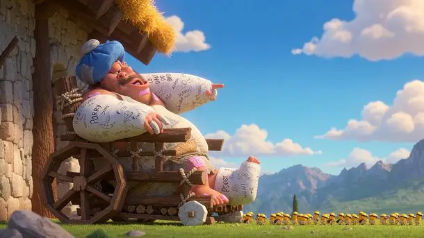 Minionok a mezőn, egy szemű begipszelt óriással